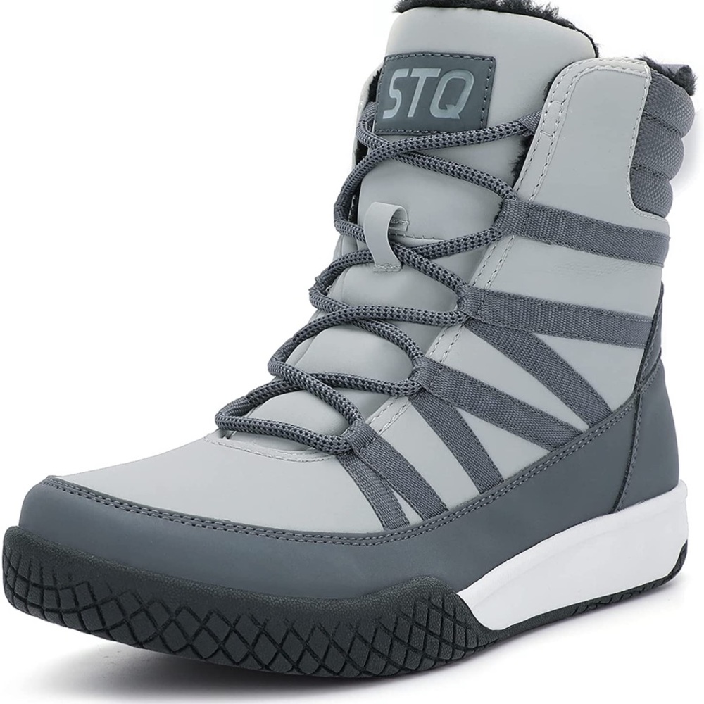 STQ Women's Winter Walking Boots Zip Up Lightweight Cozy Ankle Bootie with Laces